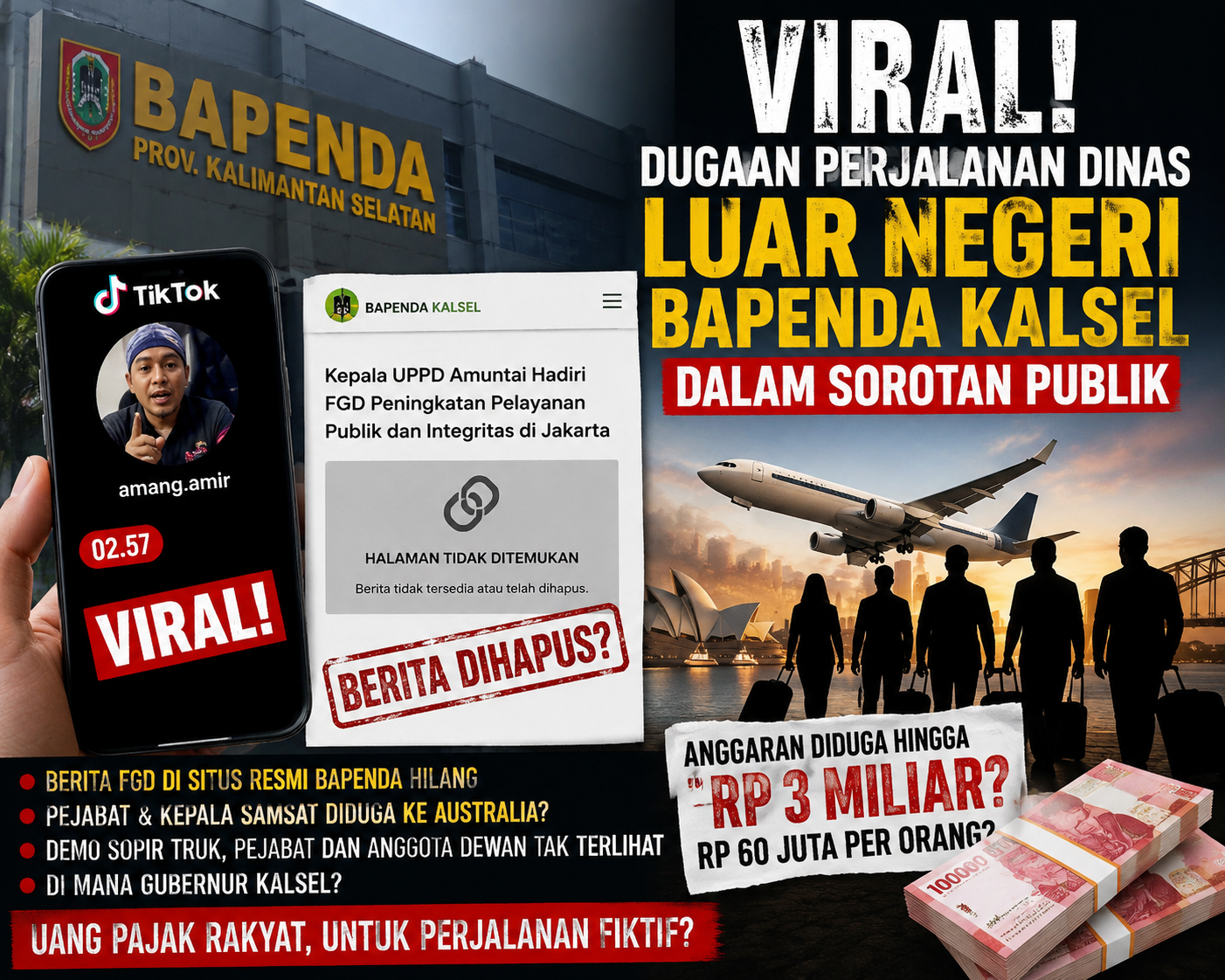 Viral Dugaan Perjalanan Dinas Ke Jakarta Hingga Luar Negeri Bapenda Kalsel, Publik Soroti Hilangnya Berita FGD Di Situs Resmi Web Bapenda Kalsel